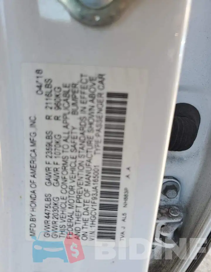1HGCV1F93JA165001 Photo# 12