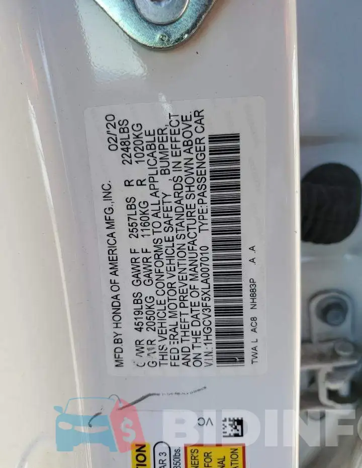 1HGCV3F5XLA007010 Photo# 12