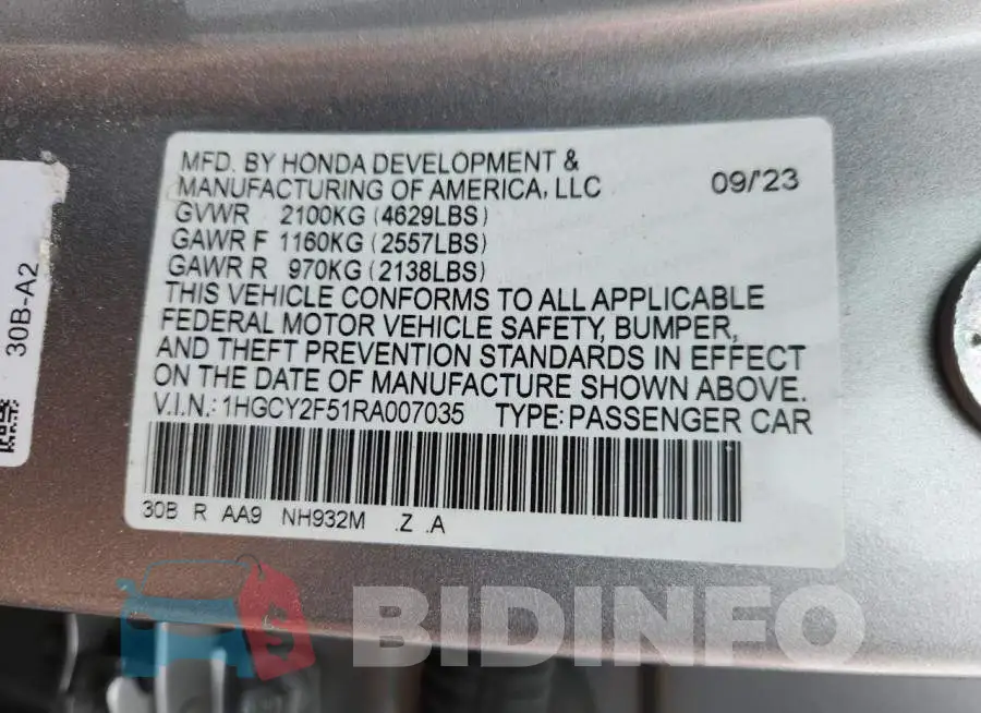 1HGCY2F51RA007035 Photo# 12