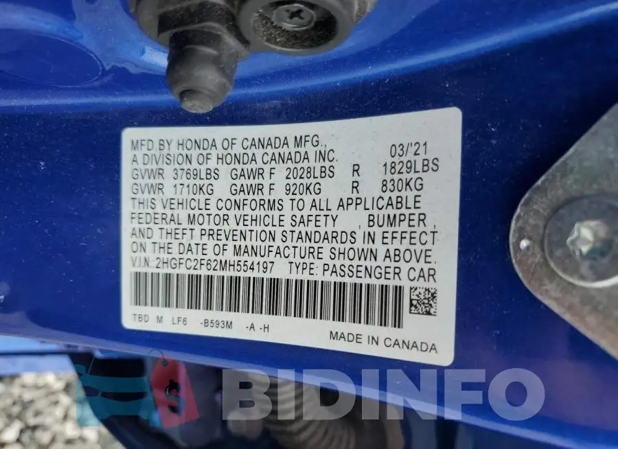 2HGFC2F62MH554197 Photo# 13