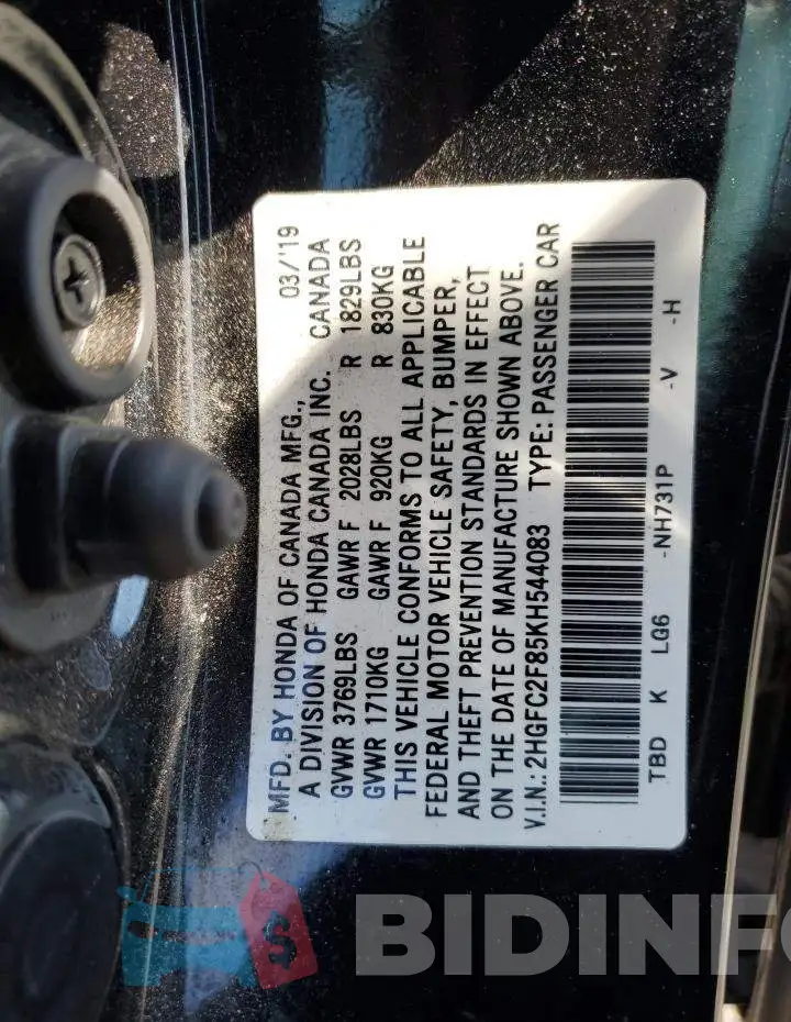 2HGFC2F85KH544083 Photo# 12