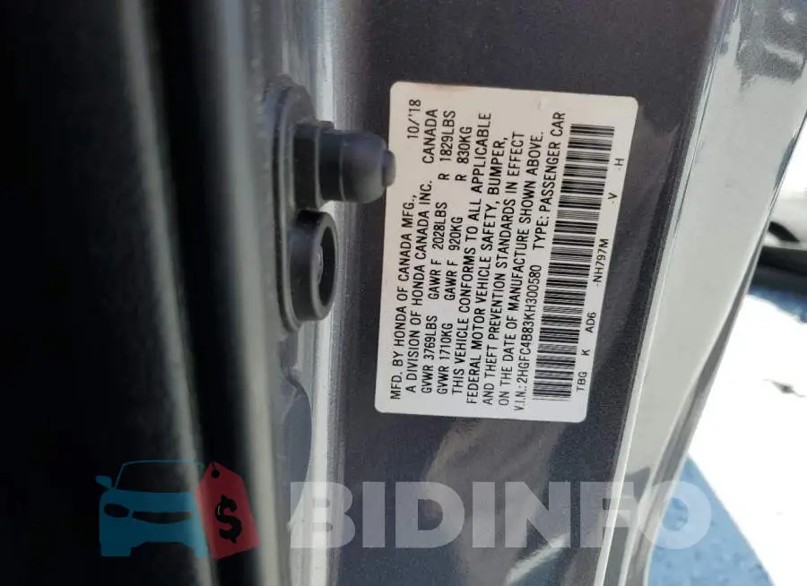 2HGFC4B83KH300580 Photo# 13