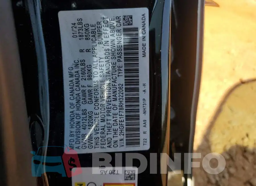 2HGFE1F78RH322062 Photo# 12
