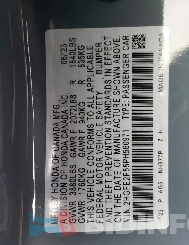 2HGFE2F55PH560971 Photo# 13