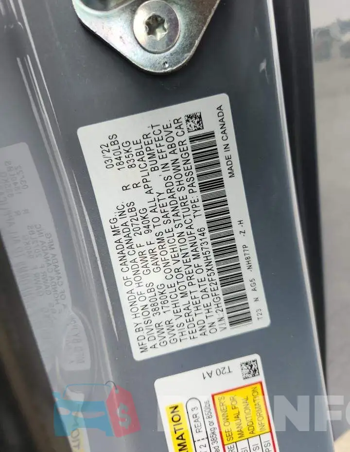 2HGFE2F5XNH573146 Photo# 12