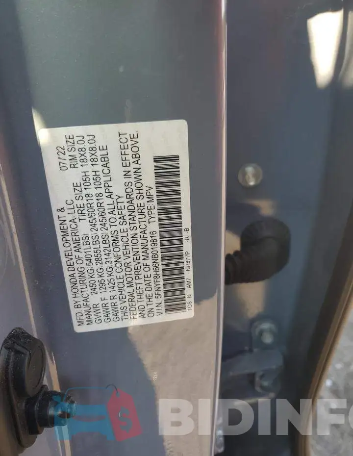 5FNYF8H66NB019816 Photo# 12
