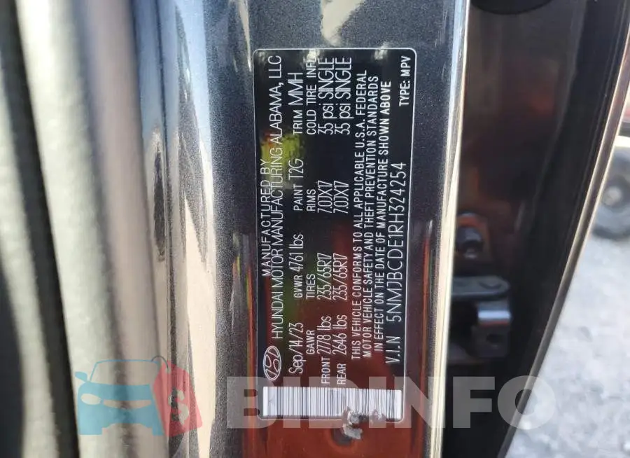 5NMJBCDE1RH324254 Photo# 14