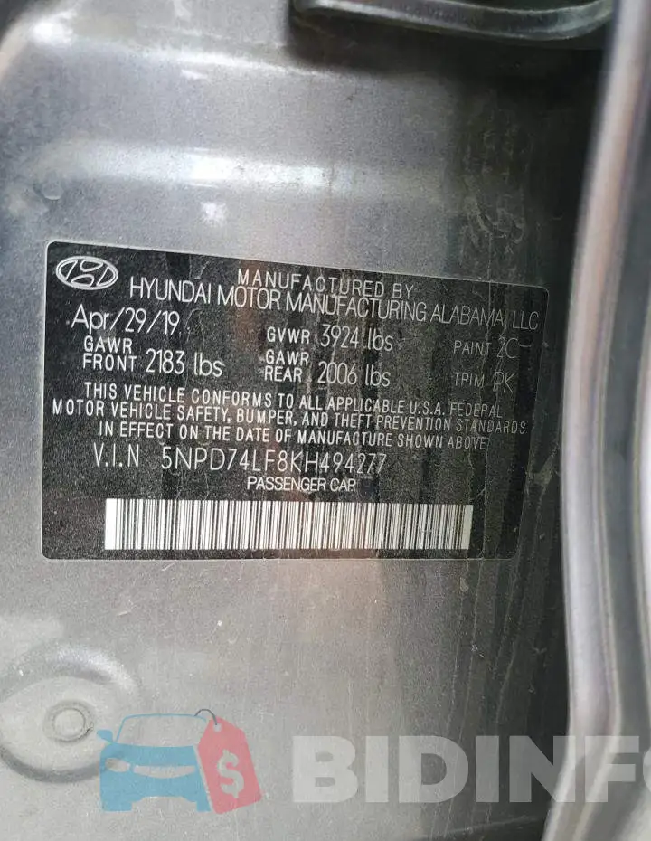 5NPD74LF8KH494277 Photo# 12