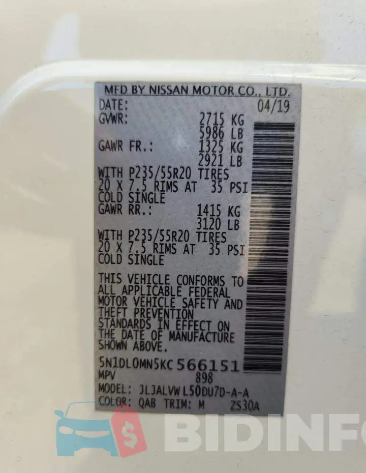 5N1DL0MN5KC566151 Photo# 13