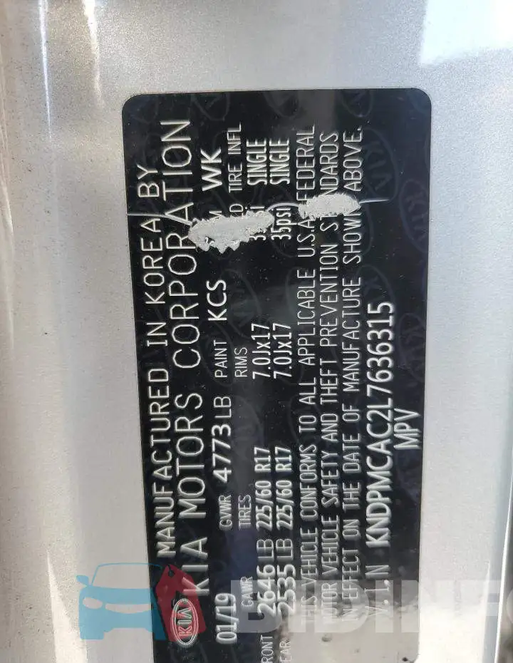 KNDPMCAC2L7636315 Photo# 14
