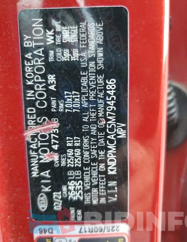 KNDPMCAC5M7945486 Photo# 14