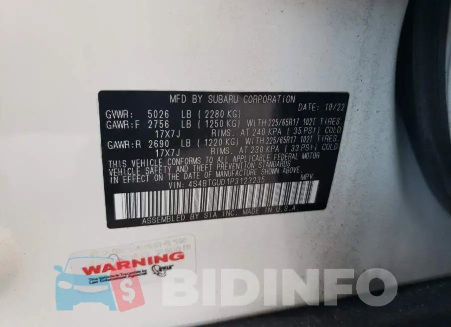 4S4BTGUD1P3123235 Photo# 14
