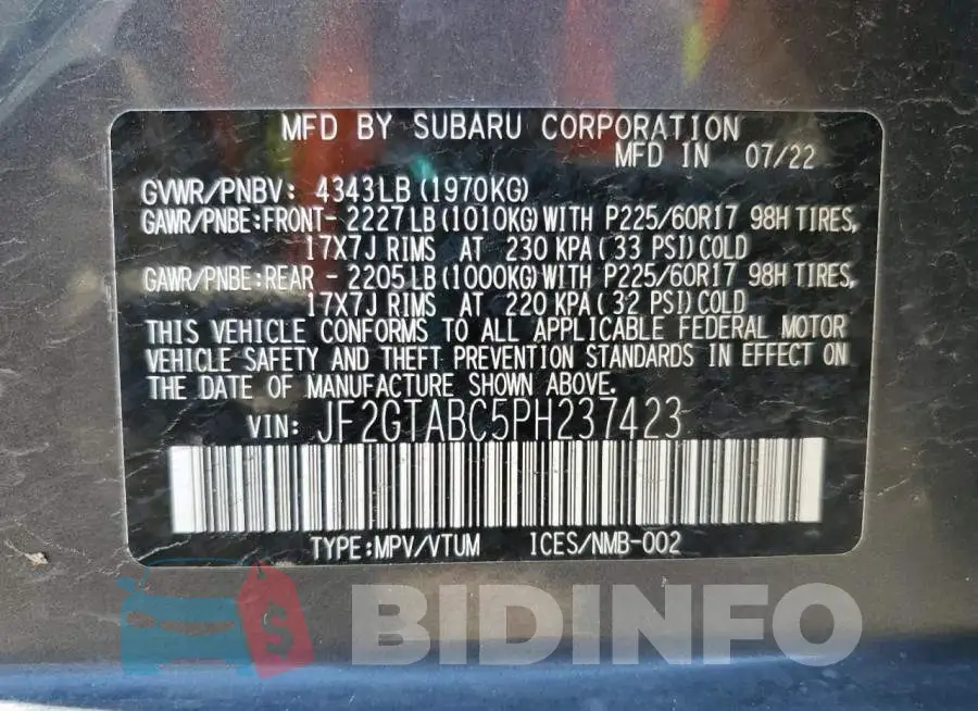 JF2GTABC5PH237423 Photo# 14