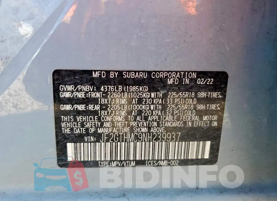 JF2GTHMC9NH239937 Photo# 13