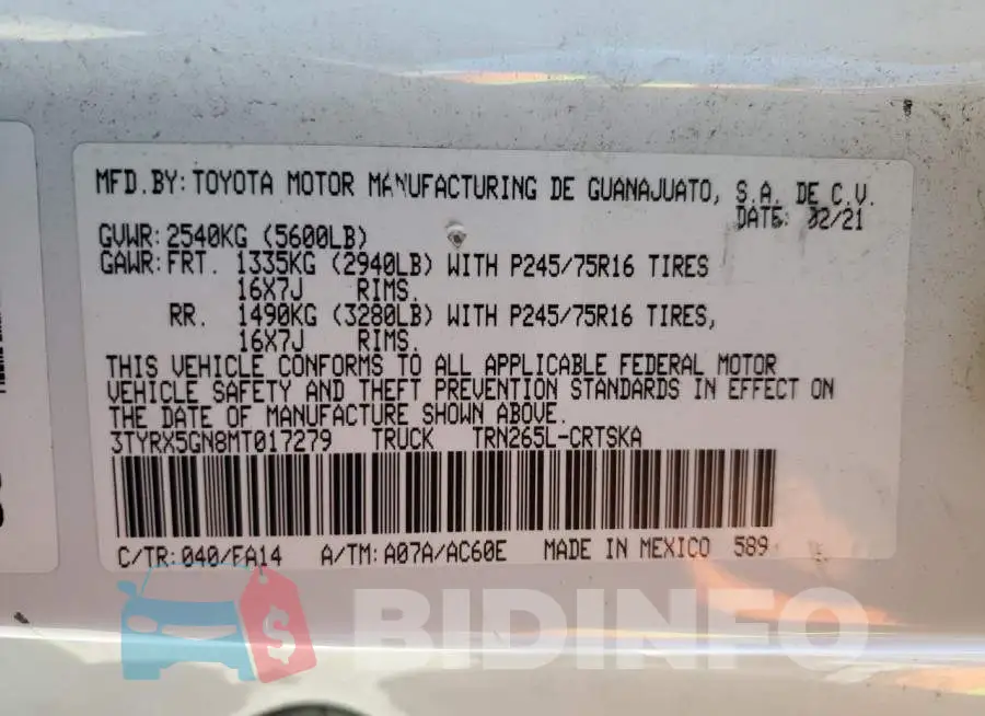 3TYRX5GN8MT017279 Photo# 12