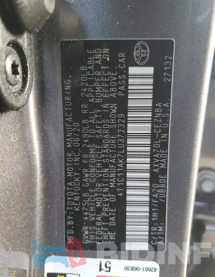 4T1C11AK7LU372329 Photo# 12