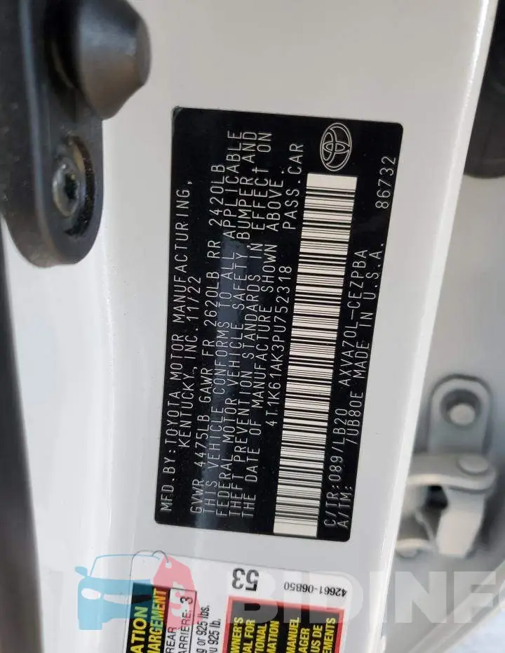 4T1K61AK3PU752318 Photo# 12