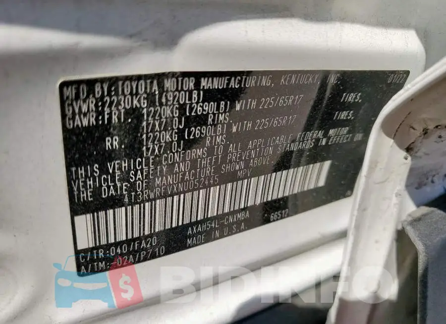 4T3RWRFVXNU052445 Photo# 13