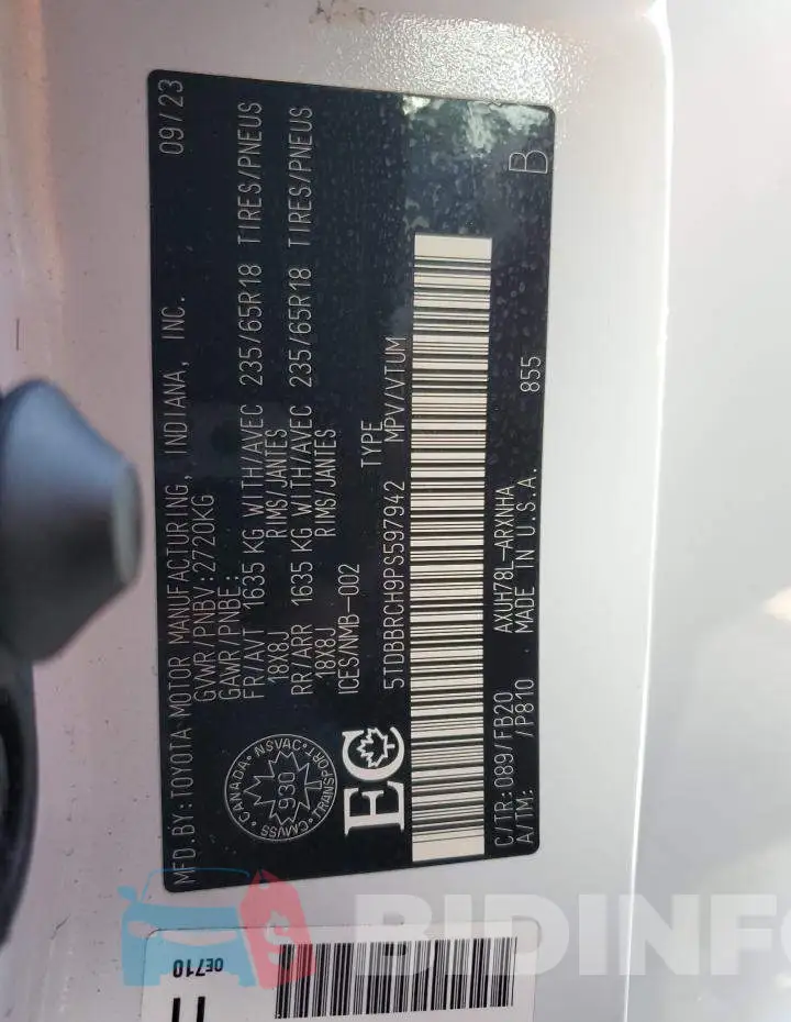 5TDBBRCH9PS597942 Photo# 14