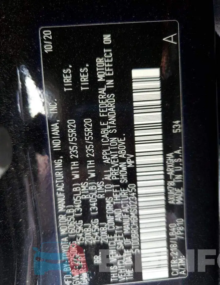 5TDDBRCH6MS023450 Photo# 14