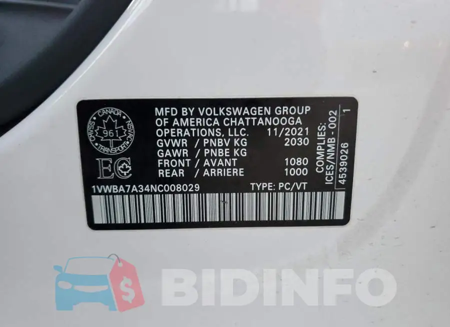 1VWBA7A34NC008029 Photo# 13