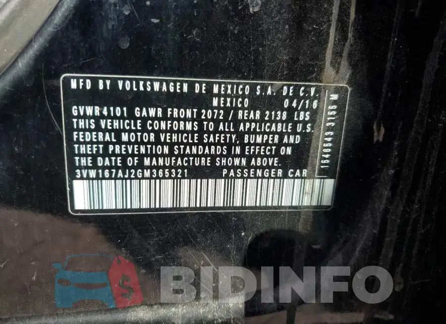 3VW167AJ2GM365321 Photo# 12