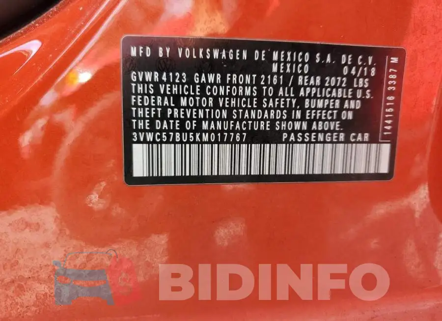 3VWC57BU5KM017767 Photo# 13