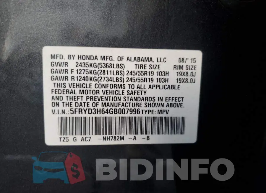 5FRYD3H64GB007996 Photo# 13