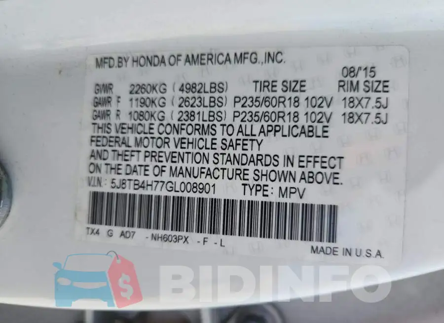 5J8TB4H77GL008901 Photo# 12