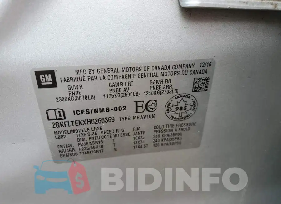 2GKFLTEKXH6266369 Photo# 13