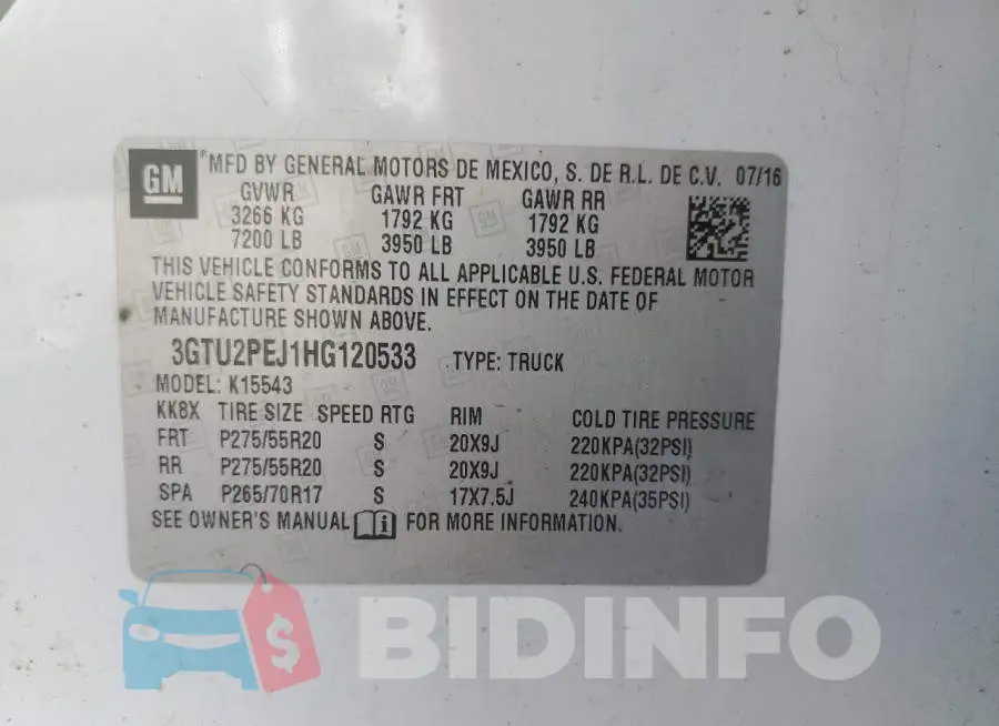 3GTU2PEJ1HG120533 Photo# 12