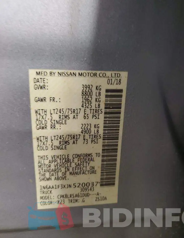 1N6AA1F3XJN520037 Photo# 13