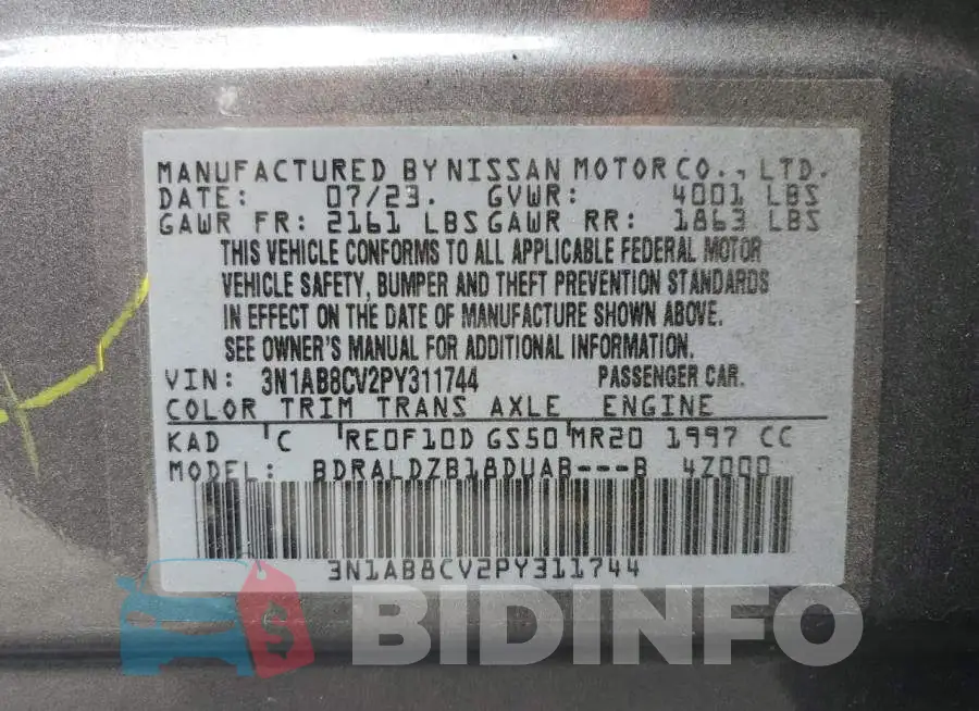 3N1AB8CV2PY311744 Photo# 13