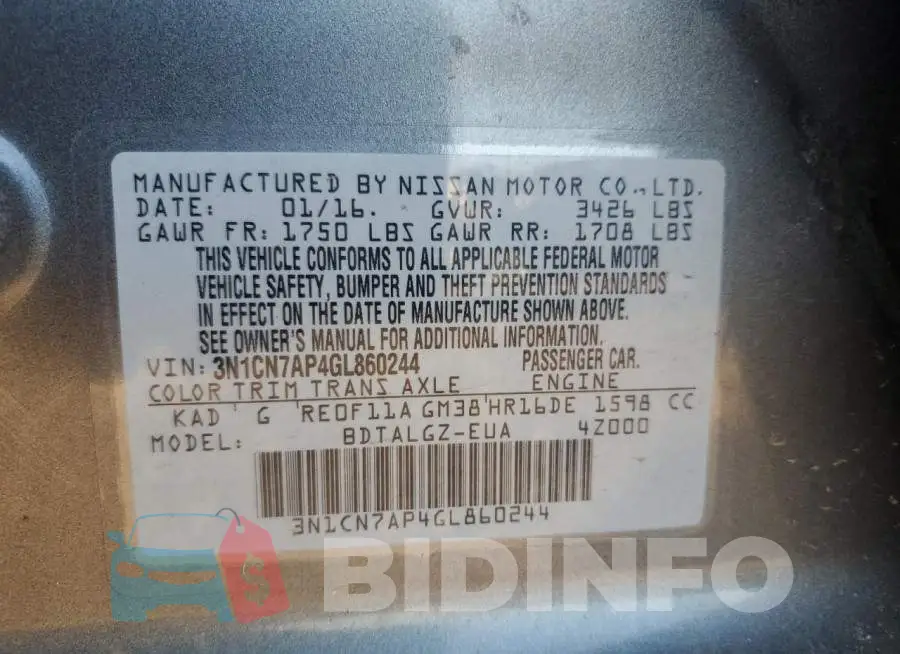 3N1CN7AP4GL860244 Photo# 13