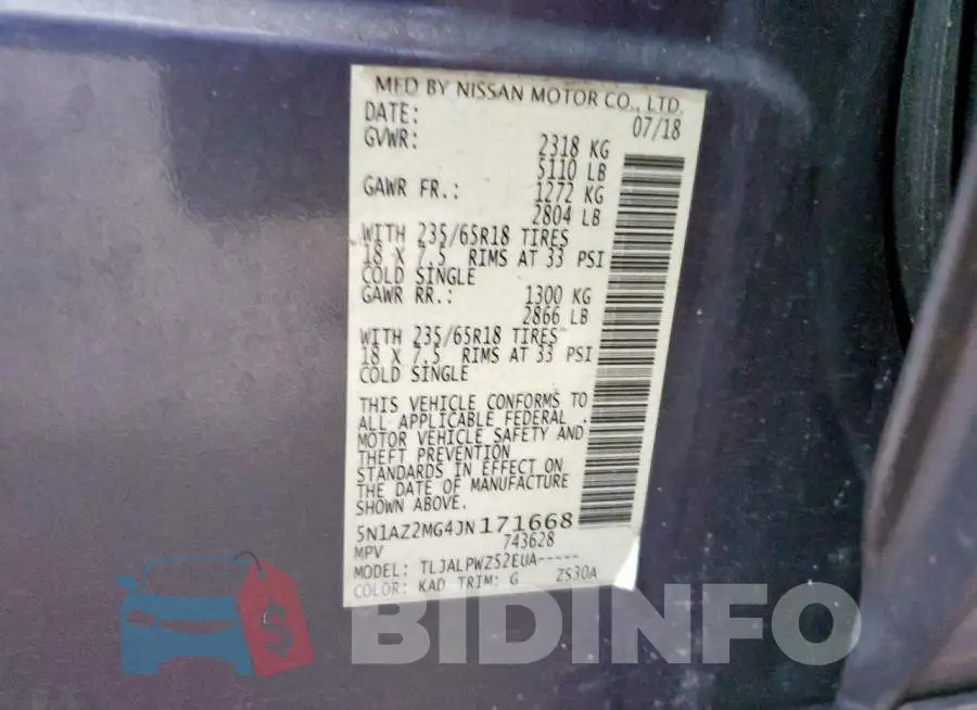 5N1AZ2MG4JN171668 Photo# 13
