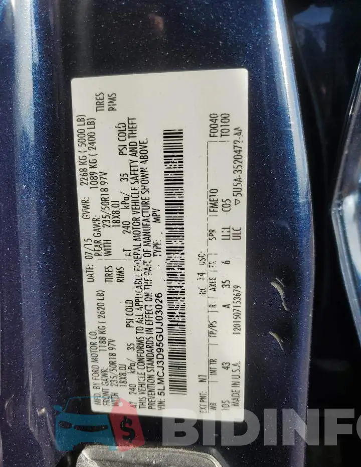 5LMCJ3D95GUJ03026 Photo# 12