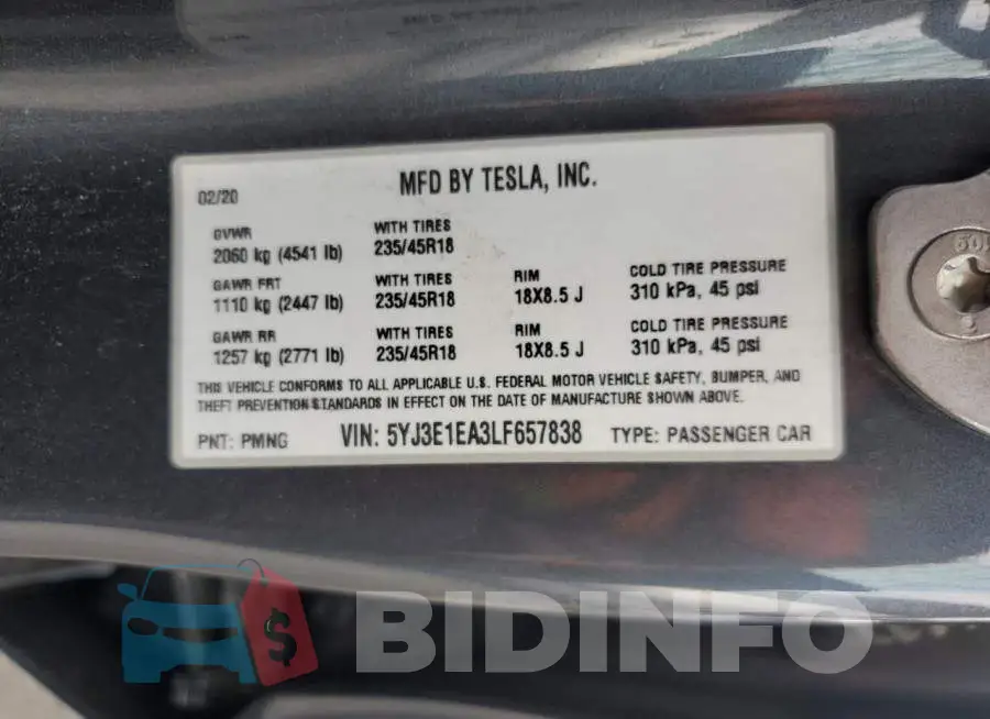 5YJ3E1EA3LF657838 Photo# 13