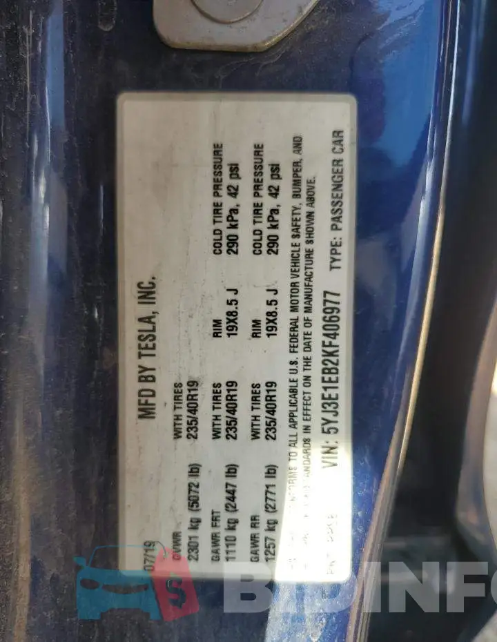 5YJ3E1EB2KF406977 Photo# 12
