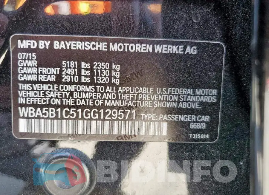 WBA5B1C51GG129571 Photo# 12