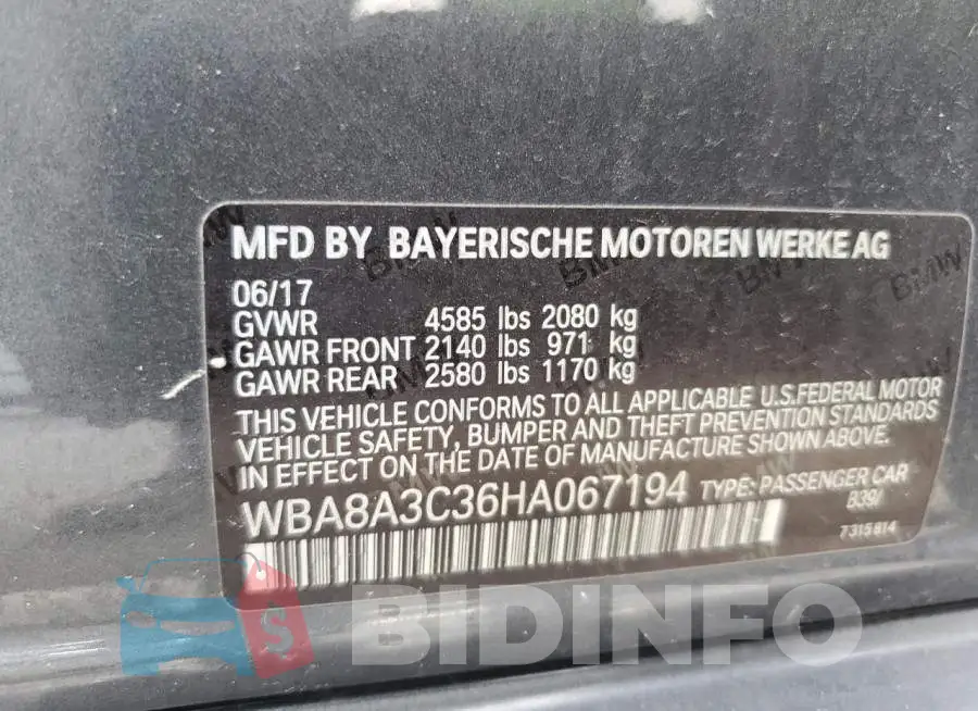 WBA8A3C36HA067194 Photo# 13