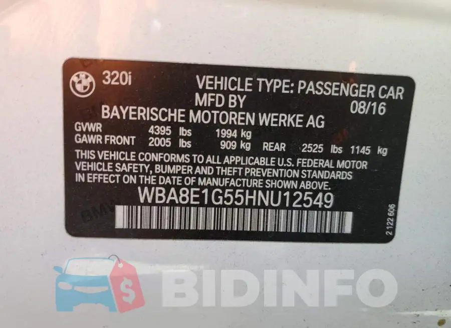 WBA8E1G55HNU12549 Photo# 12