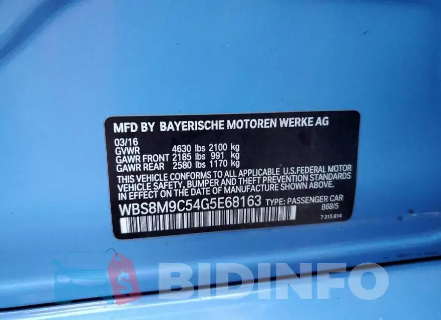 WBS8M9C54G5E68163 Photo# 12