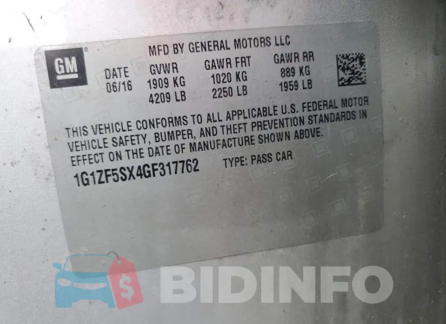 1G1ZF5SX4GF317762 Photo# 12