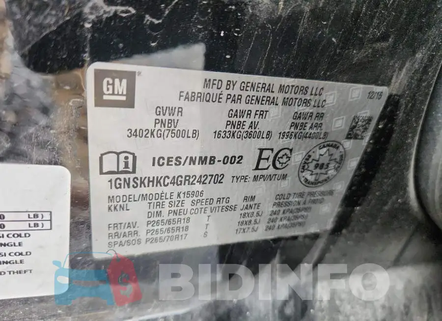 1GNSKHKC4GR242702 Photo# 13