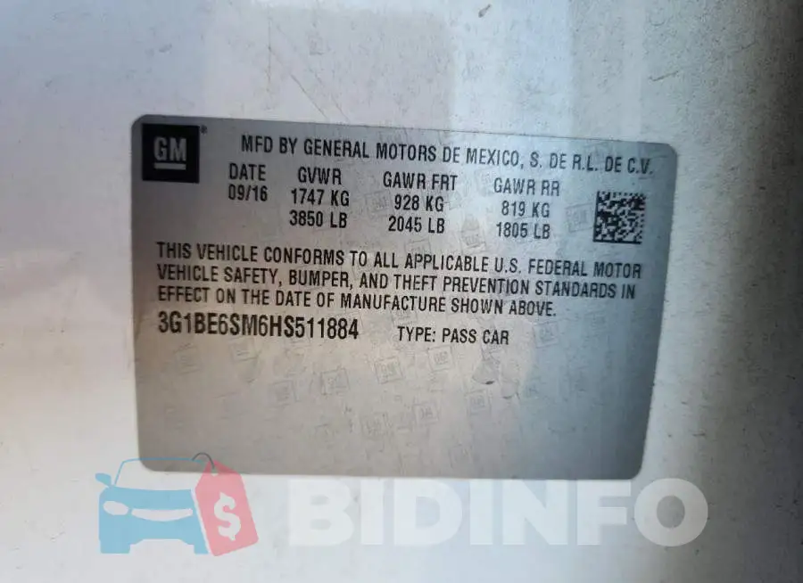 3G1BE6SM6HS511884 Photo# 12