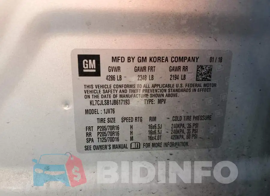 KL7CJLSB1JB617193 Photo# 13