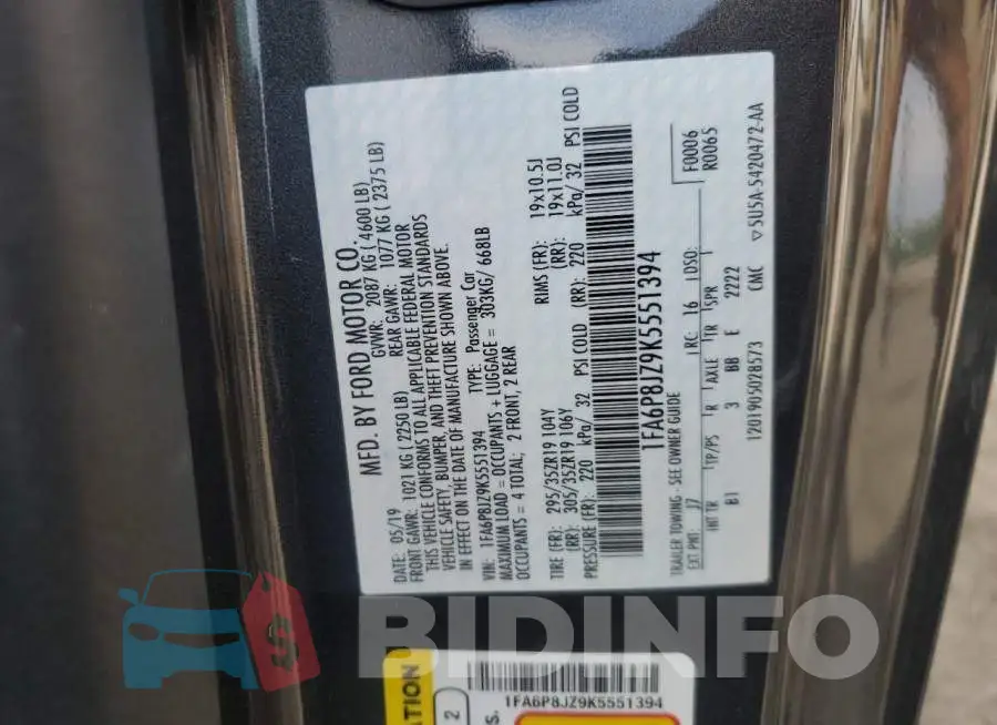1FA6P8JZ9K5551394 Photo# 12