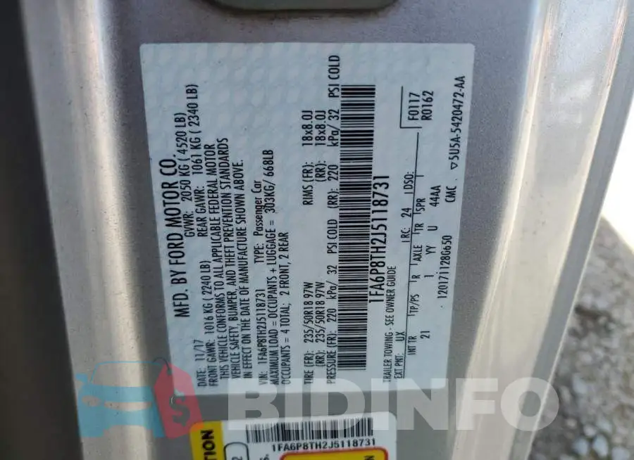 1FA6P8TH2J5118731 Photo# 13