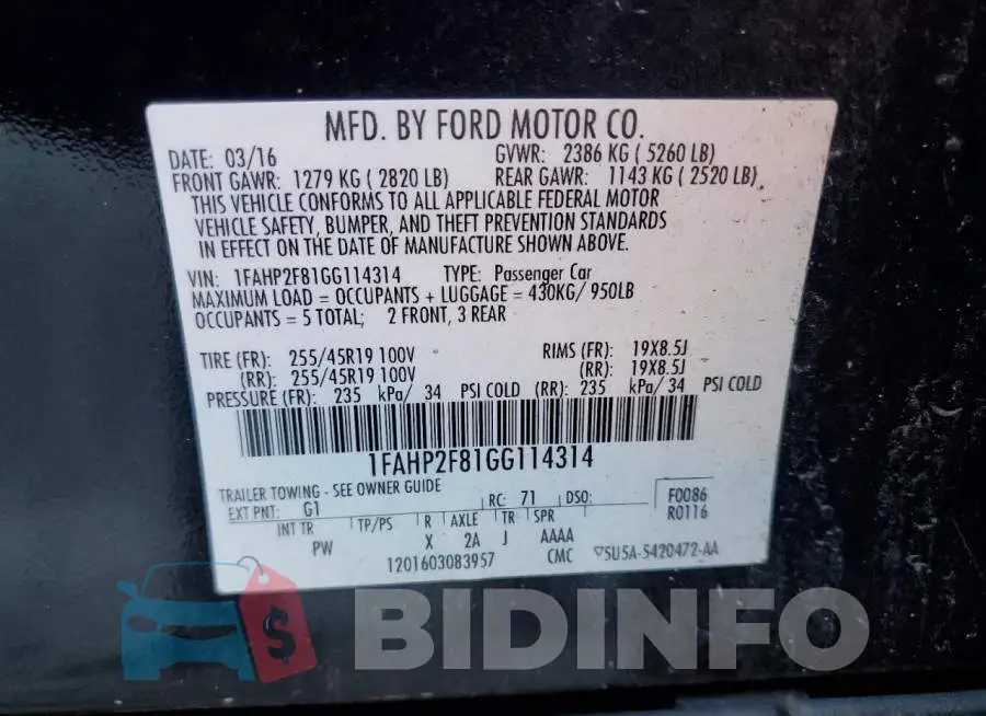 1FAHP2F81GG114314 Photo# 12
