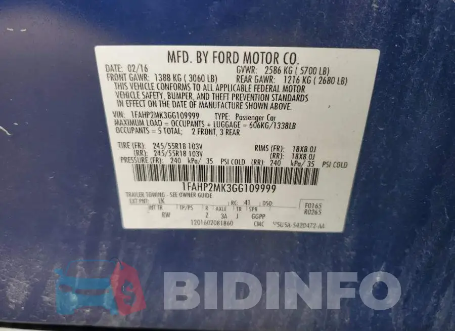 1FAHP2MK3GG109999 Photo# 12